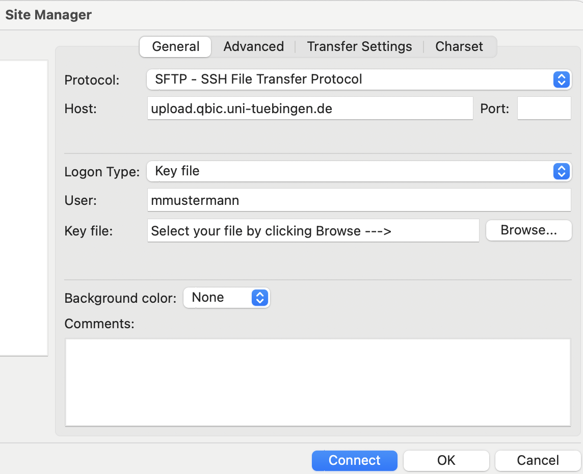 An image showing the users site manager highlighting the user field